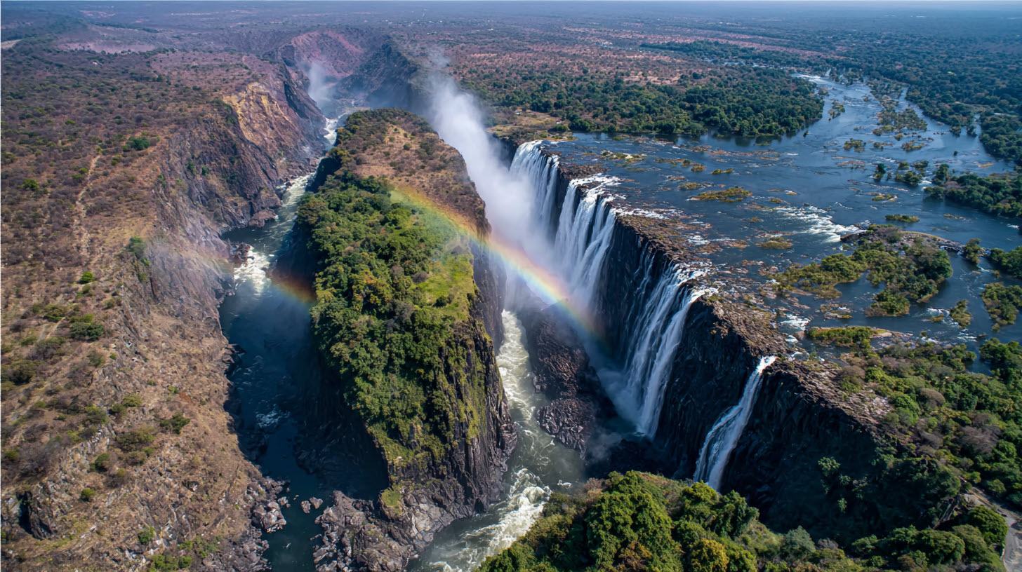Mist rising off Victoria Falls on the Zambia side