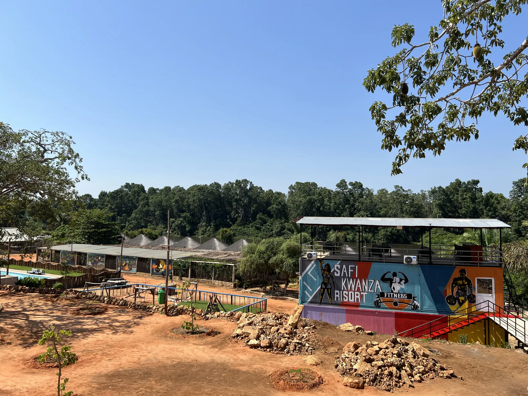 Safi Kwanza Resort fitness centre overlooking the river forest