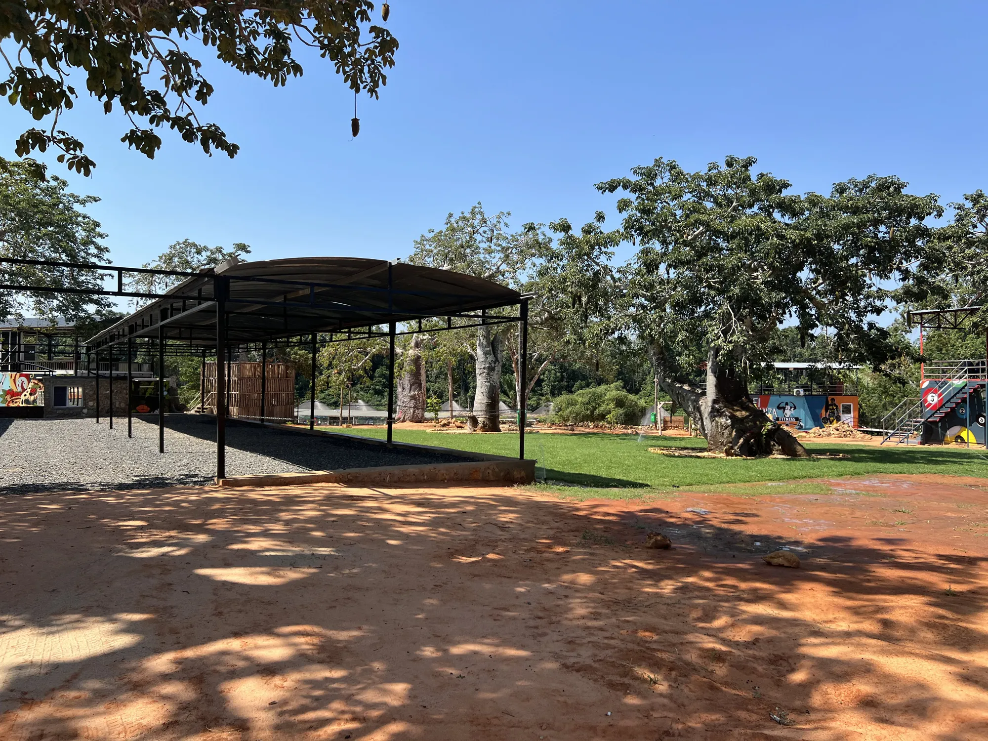 Covered games court beside the resort's baobab tree